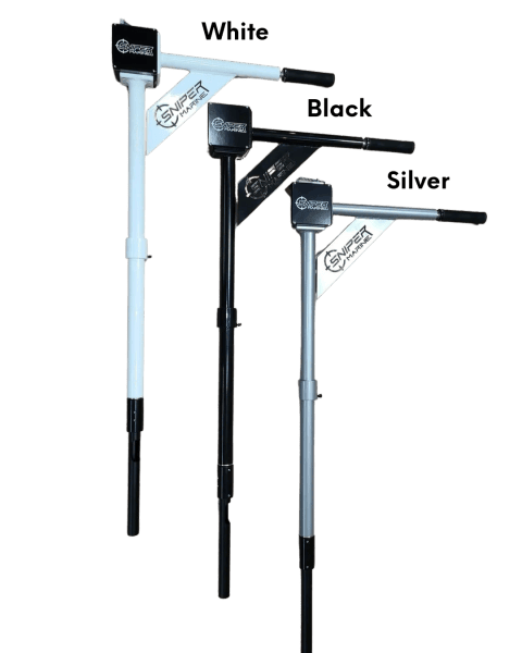 White and black metal detectors on display