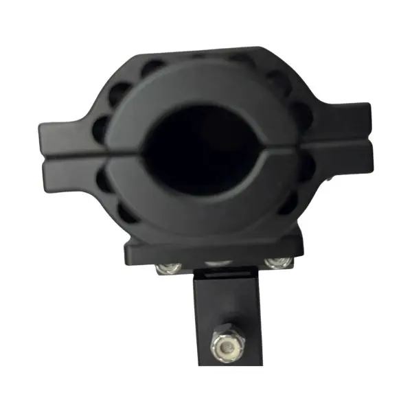 Circular black mount with bolts.