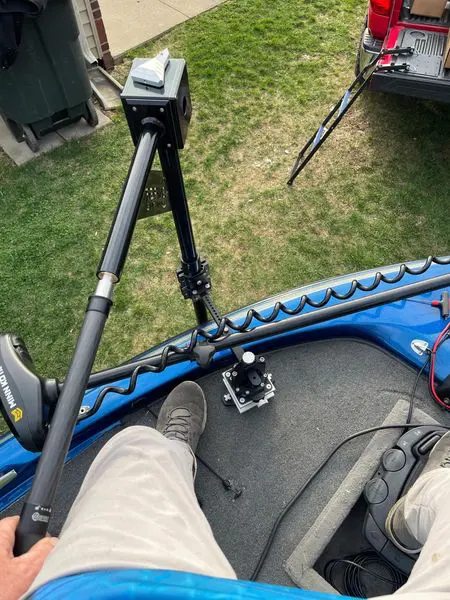 Overhead view of fishing setup on boat