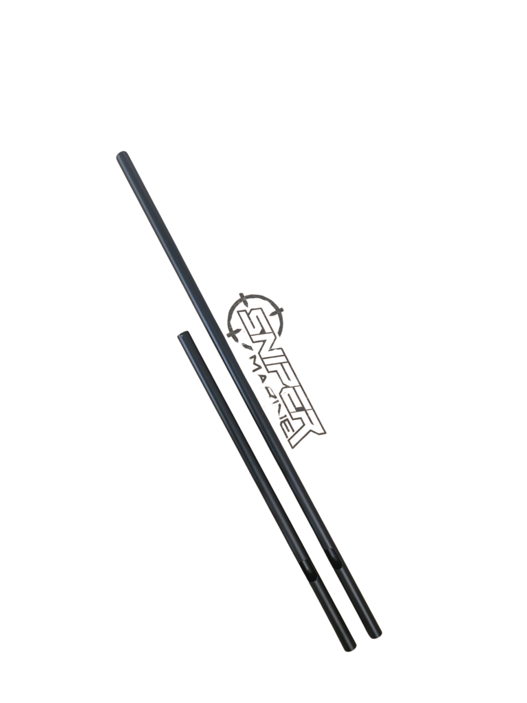 Two black tubular rods on black background