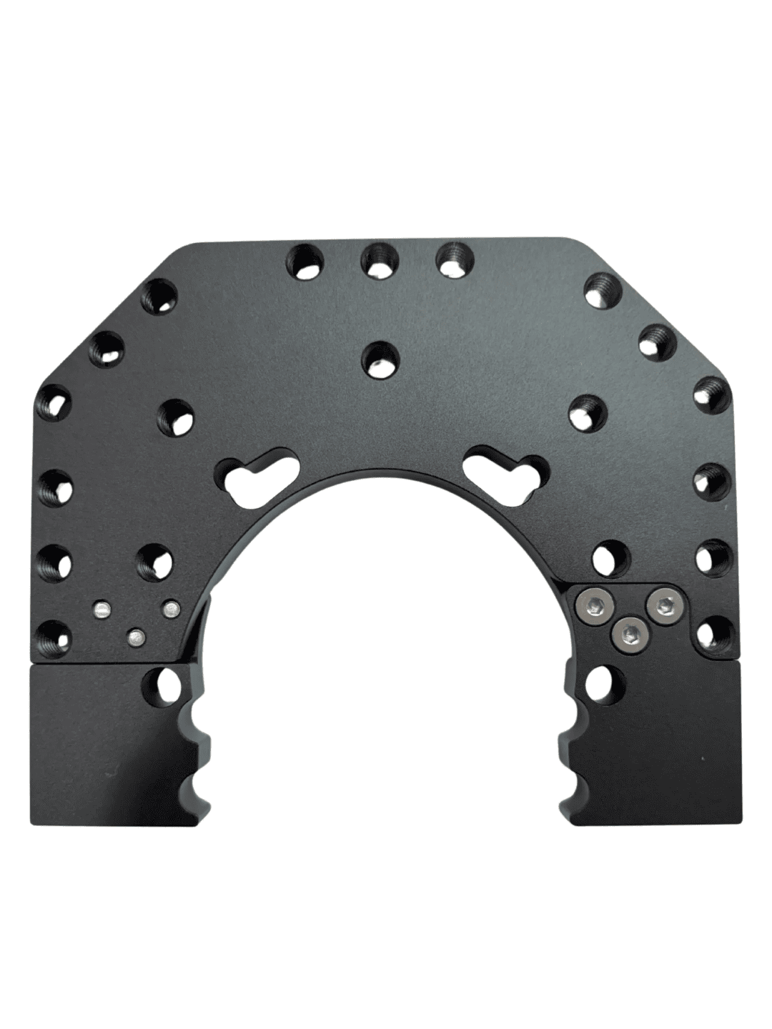 Black metal bracket with heart cutouts