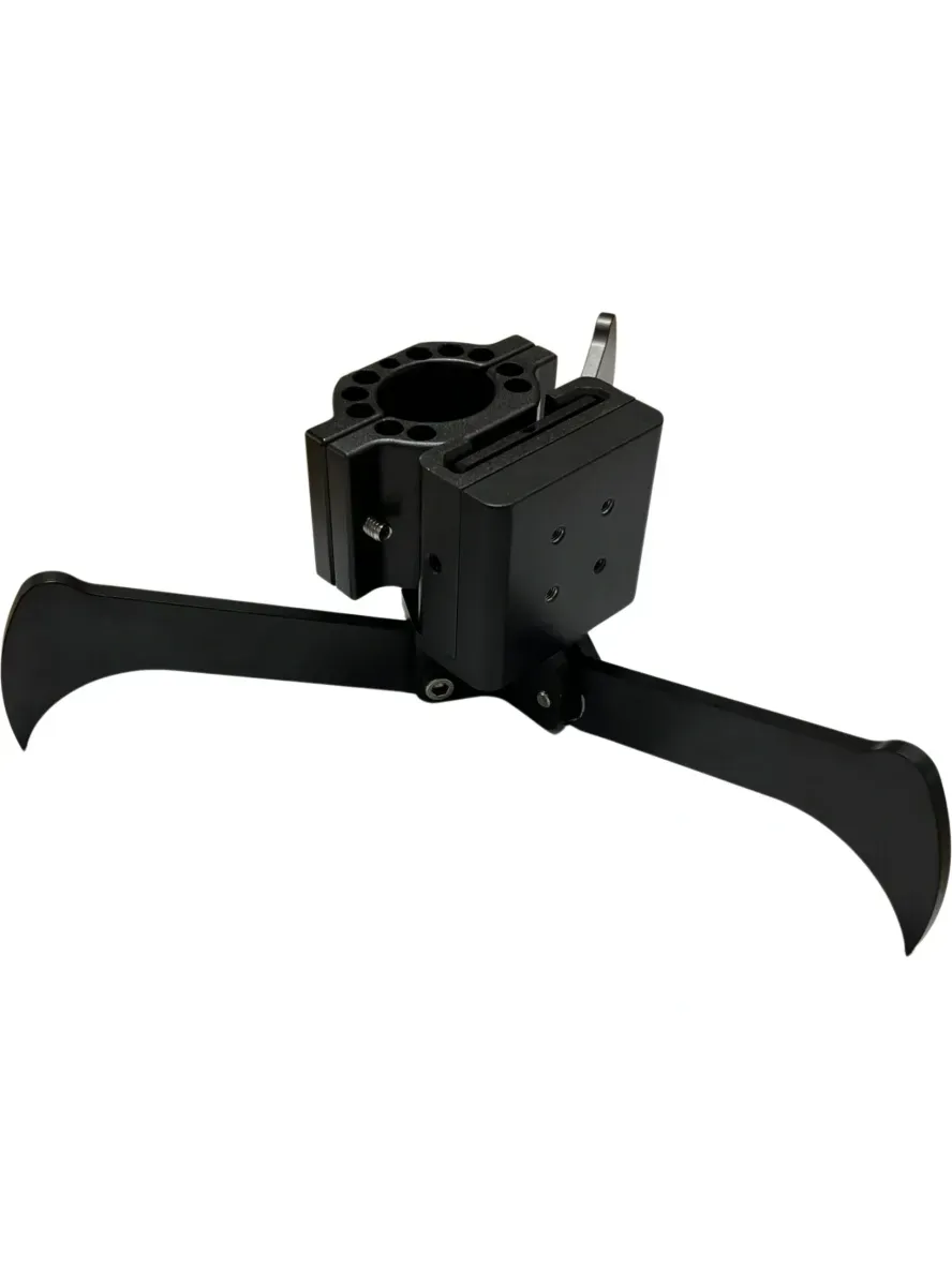 Metal tripod accessory with dual black extensions.