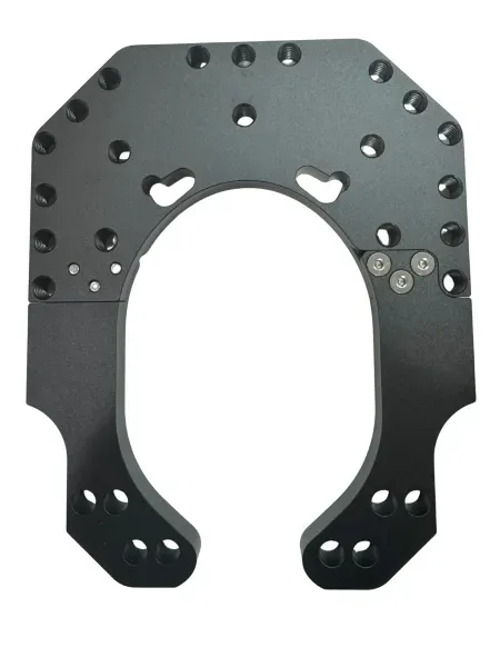 Black metal component with cutouts